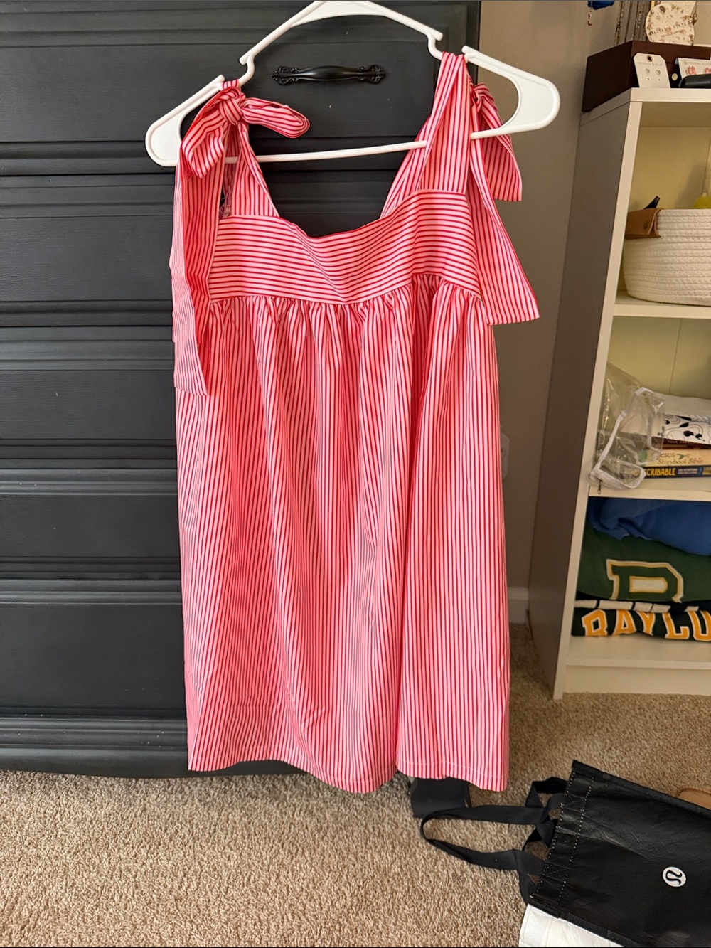 Amazon Pink and White Striped Tie-Shoulder Mini Dress